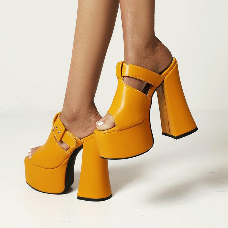 Foreign Trade Super Sandals Women's Summer Waterproof Platform Thick Sole One-Strap High Heel Peep-Toe Trial Shoes_vogvips.com