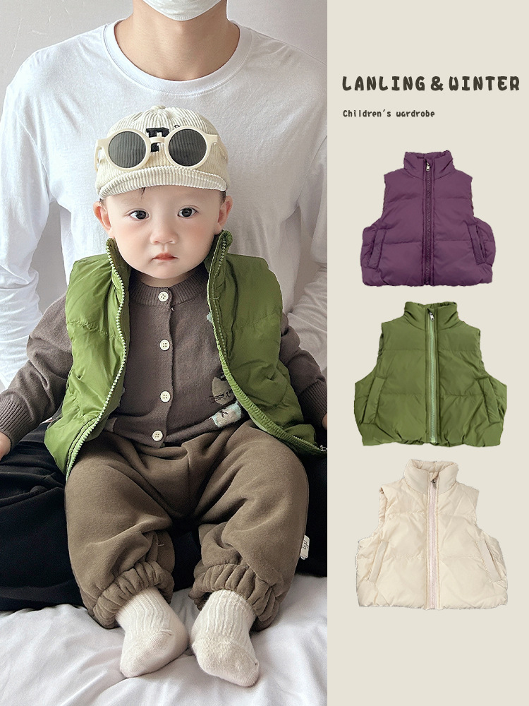 Niños coreanos con chaleco de plumón ropa de invierno nuevo guapo bebé pillado con chaleco grueso bebé abrazadera de caballo caliente