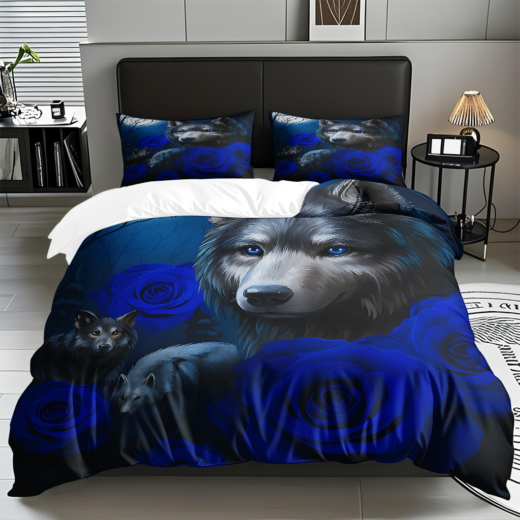 Impresión digital de patrón de lobo abrasivo conjunto de edredón suave transfronterizo pro-piel TEMU JIT venta directa de fábrica preferida