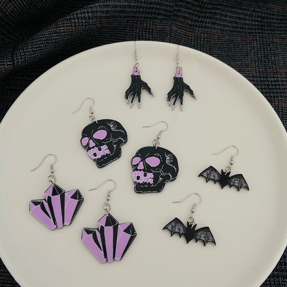 New Halloween Earring Series Bat Skull Acrylic Stud Trendy Women Dark Personality Unique Earrings_voghion.com