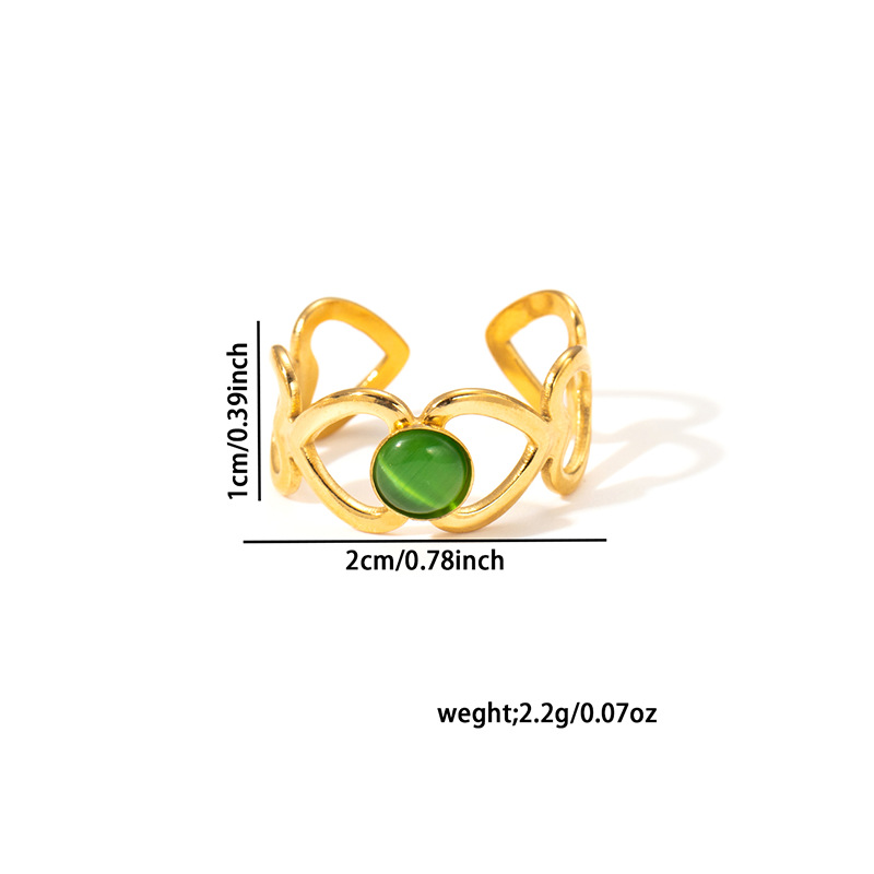 5g Weight 0.03µm Gold Plating Thickness Electroplated Gold Plating Process Golden Plated Plating Material Cat's Eye Stone Inlay Material Rings Classification 1 Piece Quantity Holiday, Daily Occasion 201 Stainless Steel Material Heart Shape Pattern Women's Gender Sweet, IG Style Style Inlay Craft Wholesale Jewelry IG Style Sweet Heart Shape Titanium Steel Natural Stone Gem Hollow Out Inlay Open Rings 16