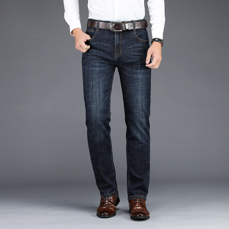 2024 otoño e invierno moda todo fósforo hombres jóvenes pantalones de mezclilla de negocios de mediana edad papá pantalones de hombre sueltos elásticos