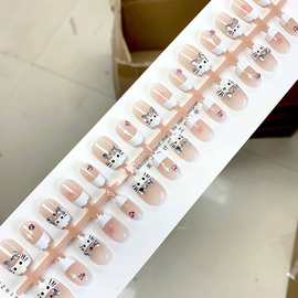 ins风贴钻法式白色kitty可拆卸贴片美甲