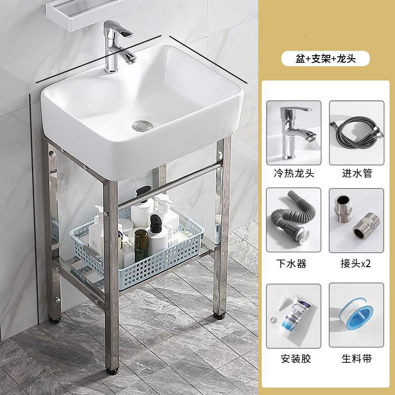 防锈卫生间易清洁小户型简装公寓落地式工程酒店洗手盆陶瓷一体盆|undefined