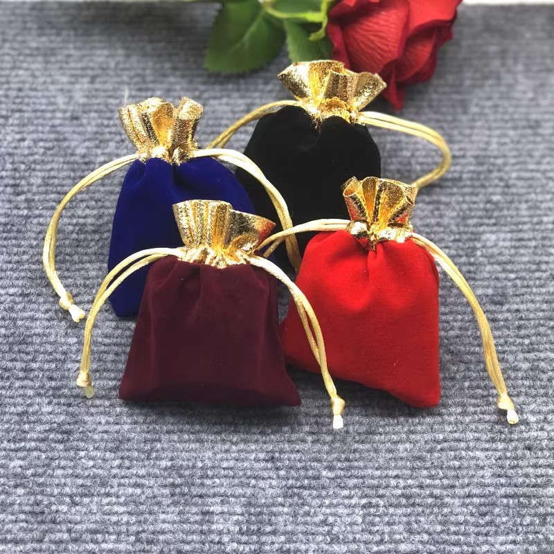 厂家直销珠宝首饰袋锦囊袋绒布金边文玩袋 抽绳束口袋 礼品包装袋
