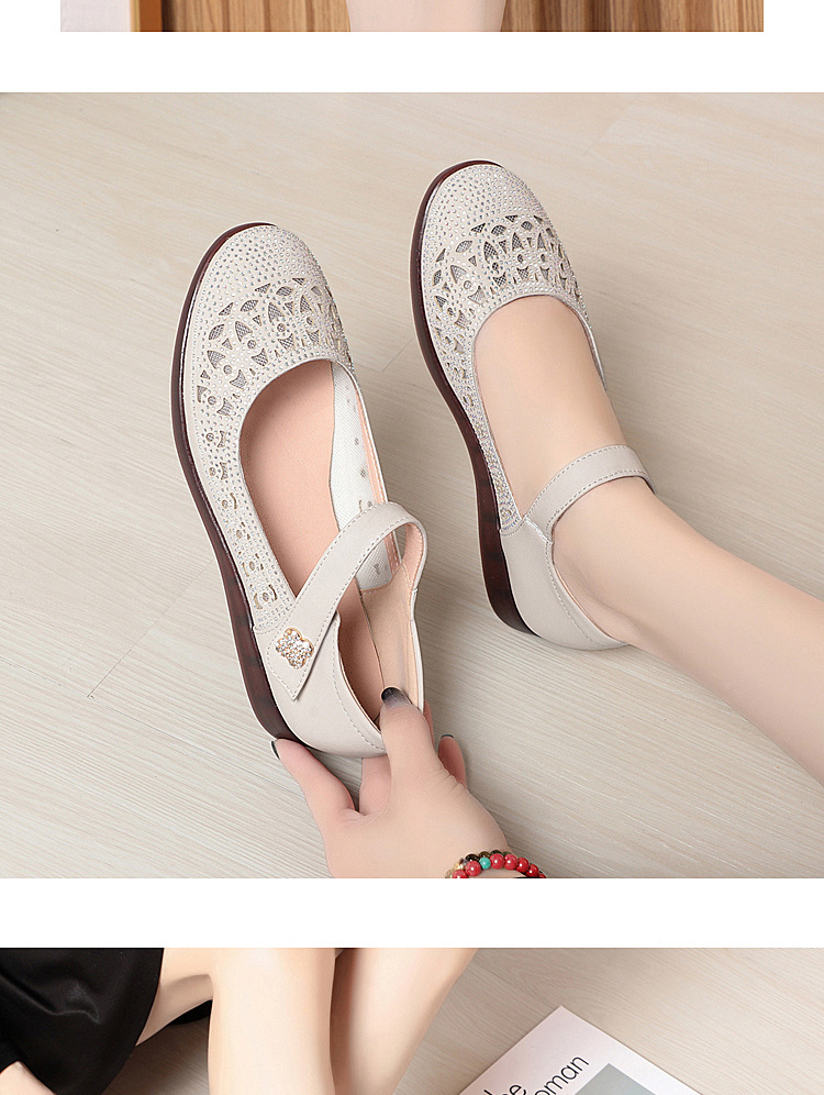 Sandal da thật quai chữ V đế bệt mùa hè cho nữ cỡ lớn — Màu be chi tiết 15