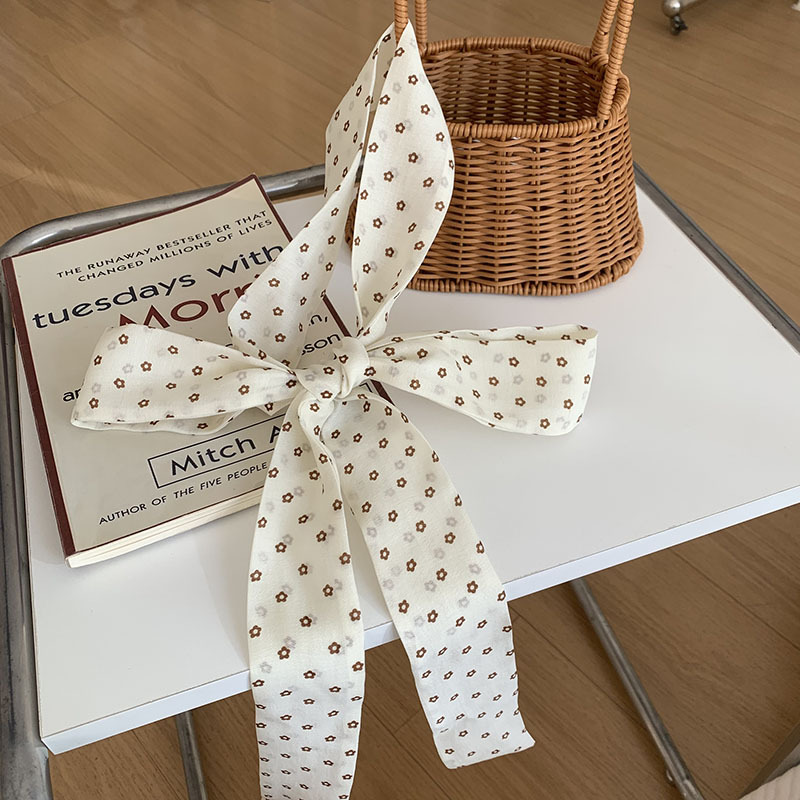 Bufanda de seda, banda larga, sensación de alto nivel, bufanda de lunares pequeños, decoración de cinta de doble capa, banda para el cabello estrecha, bolsa de atar drapeado, cinturón de cinta