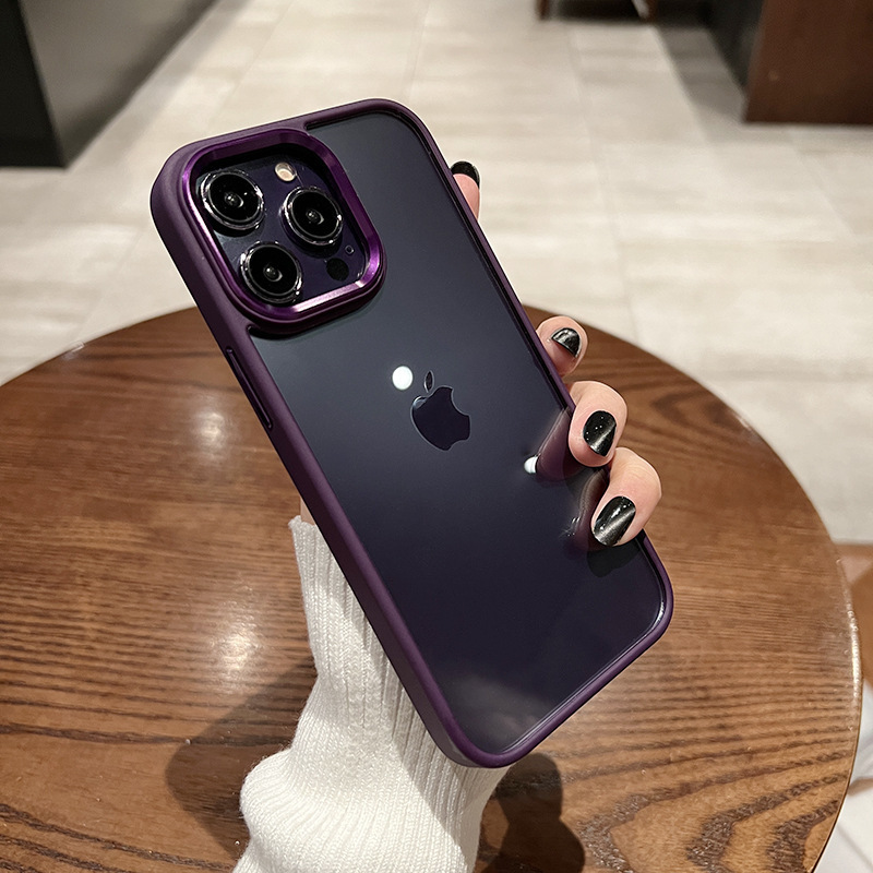 Funda para teléfono móvil iPhone 17 AIR naranja, compatible con iPhone 15 y 16, carcasa rígida transparente con anillo de lente metálico dorado y protección anticaídas.