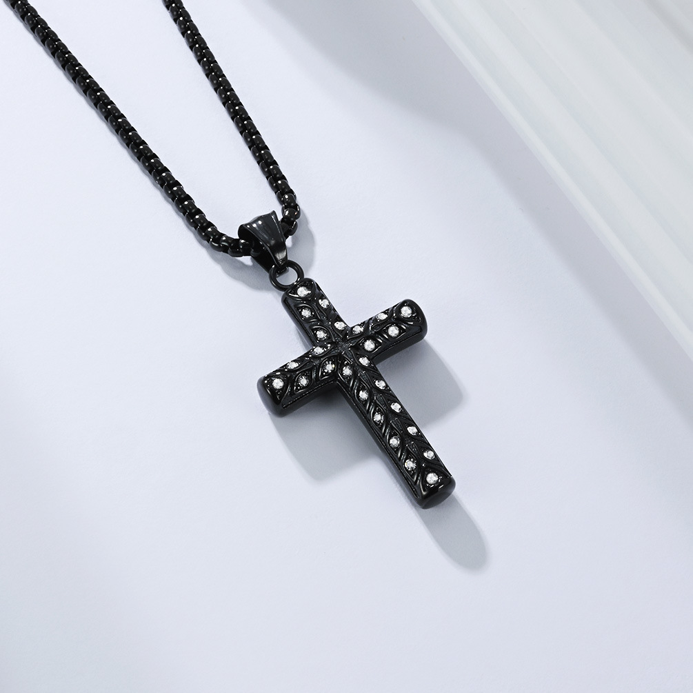 Collana da uomo con croce e occhio di Allah in acciaio al titanio, ciondolo retrò in stile artistico._voghion.com