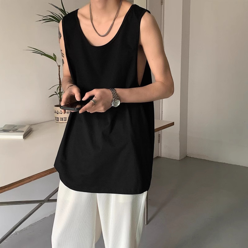 Summer Casual Solid Color Sleeveless T-Shirt American Style Heavyweight Versatile Vest Men's Low-Neck Tank Top Basketball Top