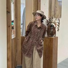 2025春季新款 文艺风韩版宽松大码波点苎麻衬衫 翻领气质款开衫