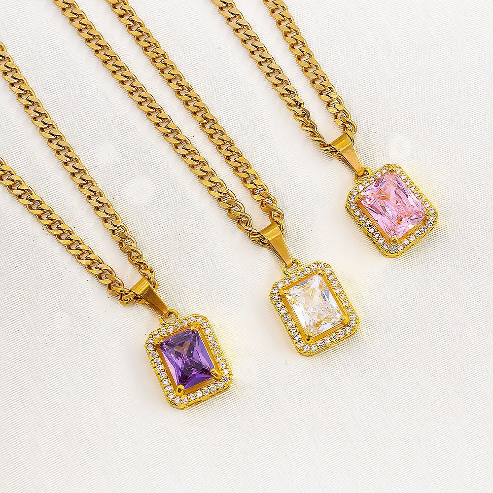 Wholesale Simple Style Square Titanium Steel Zircon Pendant Necklace_colorza_5