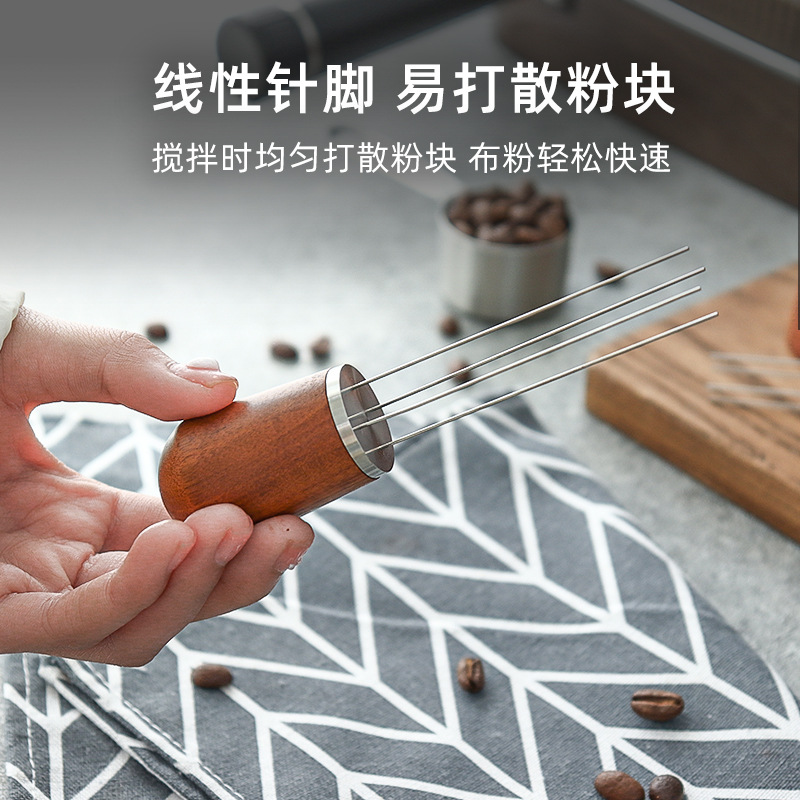 Distribuidor de café de cuatro agujas con base de madera