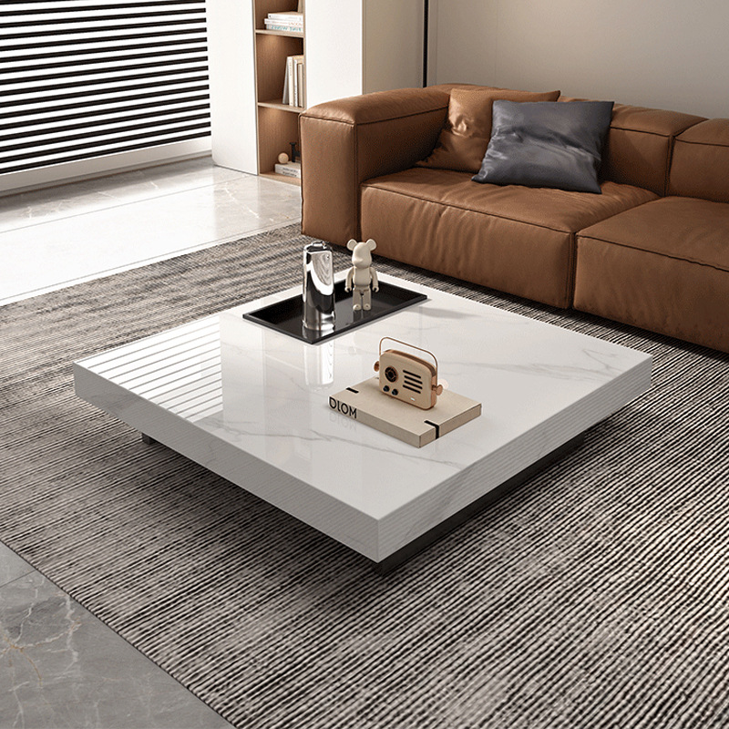 이탈리아 스타일 미니멀리스트 석판 커피 테이블, 가볍고 고급스러운 느낌의 모던 심플 거실용 가정용 소형 사각 테이블