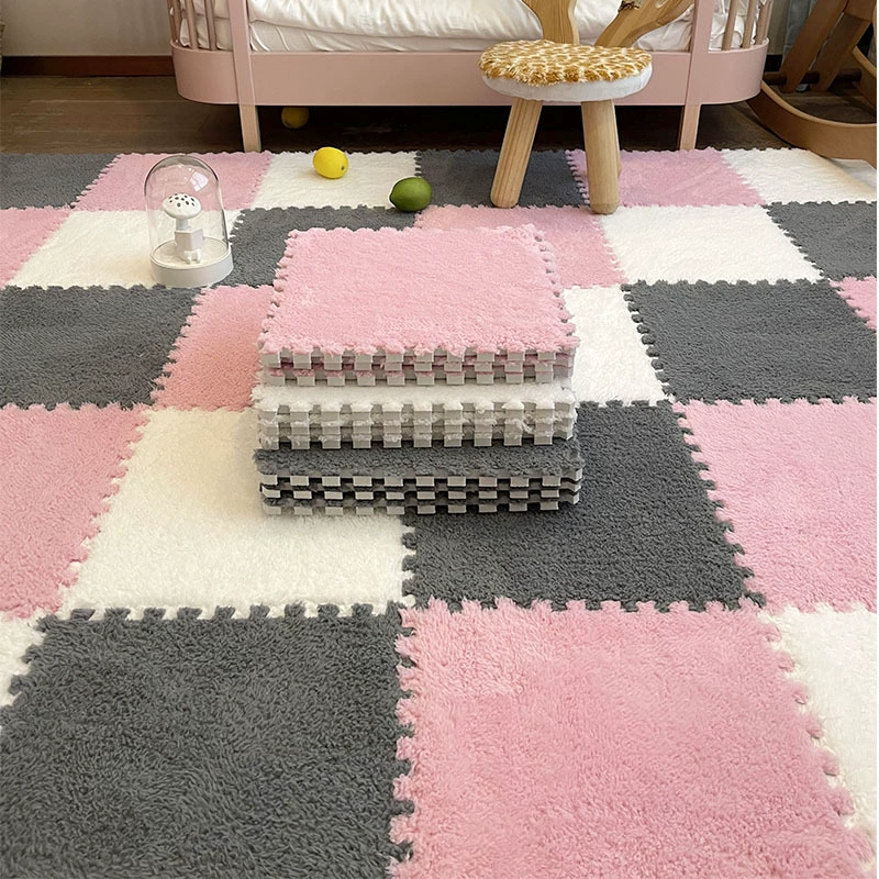 Sub-cut carpet, bedroom bedside blanket, large-area children's foam floor mat, plush, stain-resistant, fully spliced