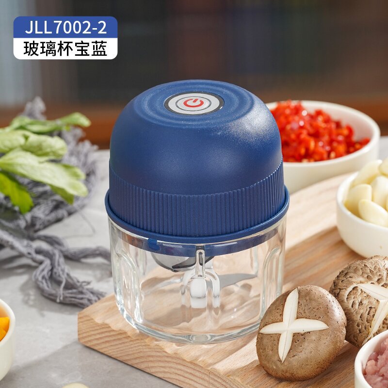 New Glass Cup Four-Page Knife Mini Electric Garlic Masher Meat Grinder Type-C Rechargeable Food Supplement Cooking Machine