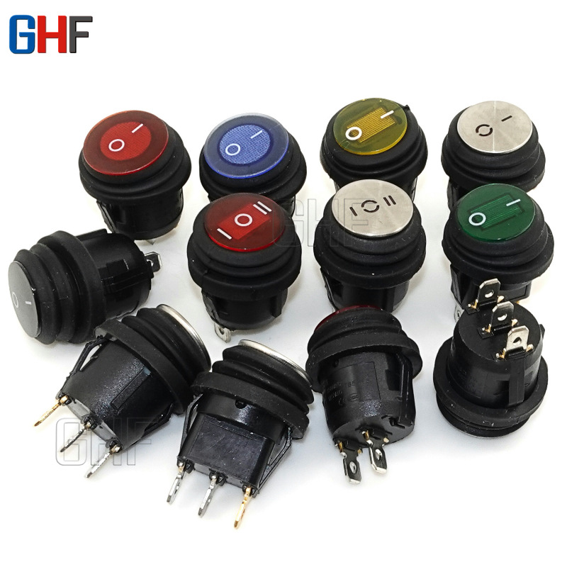 KCD1圆形船型开关防水防尘防油带灯电源船形开关2/3档3脚6A/250V