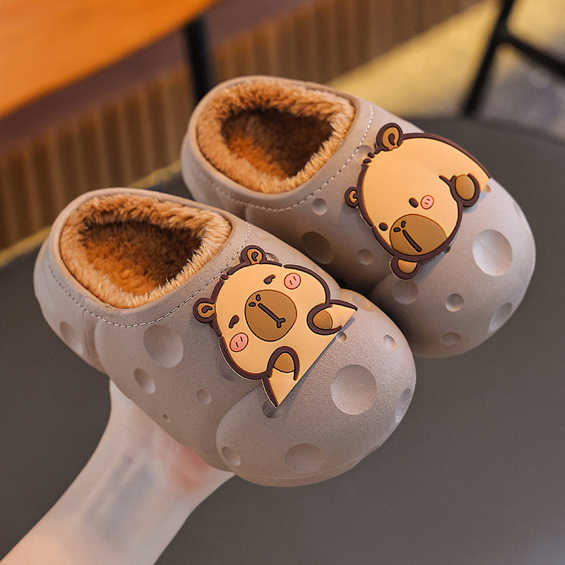 Kapibara invierno bolsas de niños tacones zapatos de algodón para niños y niñas calentamiento de lana impermeable zapatillas de algodón para niños mayores