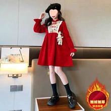 网红女童新中式洋气花朵连衣裙中小童秋冬款加绒时髦长袖公主裙潮