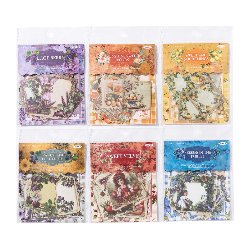 Sugar Poetry Paquete de pegatinas de papel kraft súper blanco Serie de historia de huerto Material de tema de frutas y verduras Carpas de mano Adhesivo de película de corte decorativo