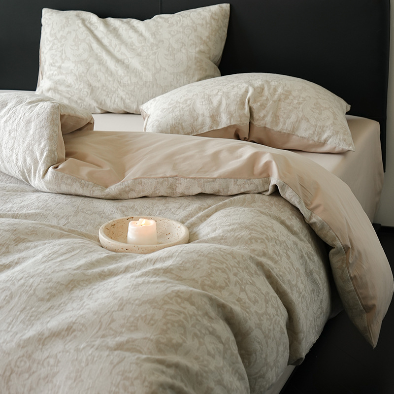 Alta sensación de algodón de tres capas de hilo en la cama de cuatro piezas conjunto 2025 nuevo lavado con agua de algodón ropa de cama Jacquard sábanas