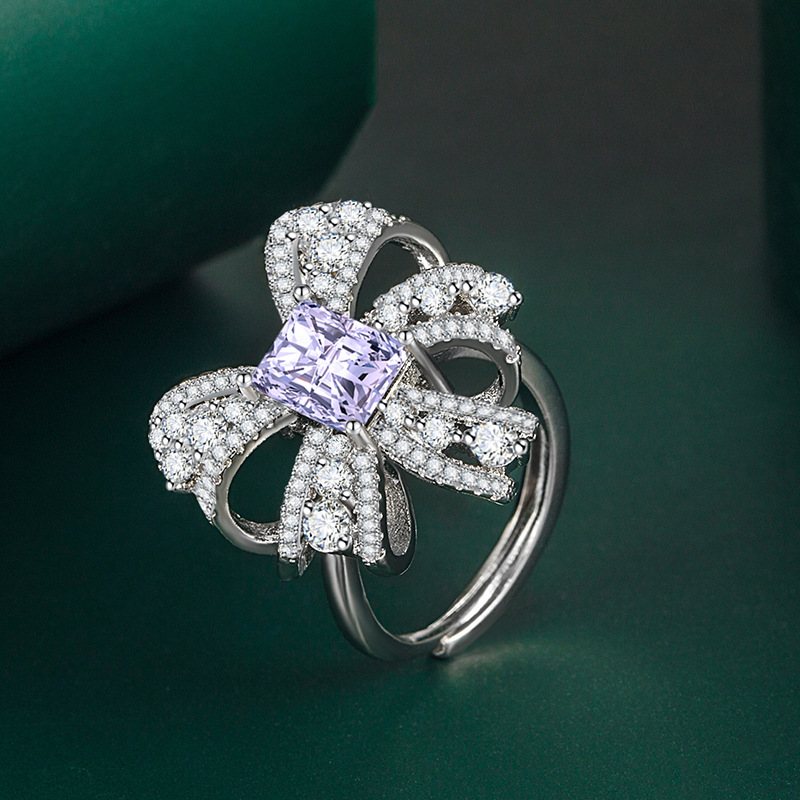 Fashion Bow Knot Copper Plating Inlay Zircon Rings 1 Piece