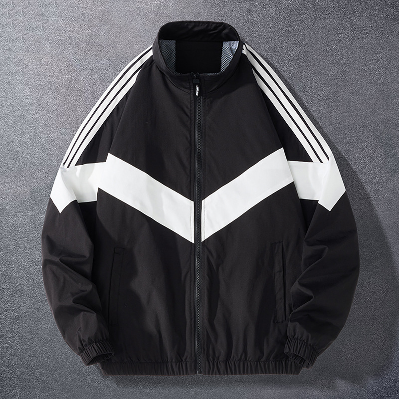 Men's Spring and Autumn Jacket, Youth Sports Top, Casual Stand-Collar Jacket, Cross-Border Men's Fashion, Three-Stripe, Versatile for Everyday Wear