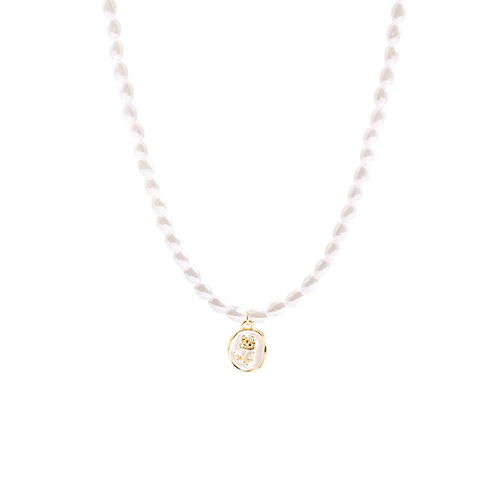 French retro pearl necklace women's ins trend Korean high-end design rose pendant clavicle chain wholesale