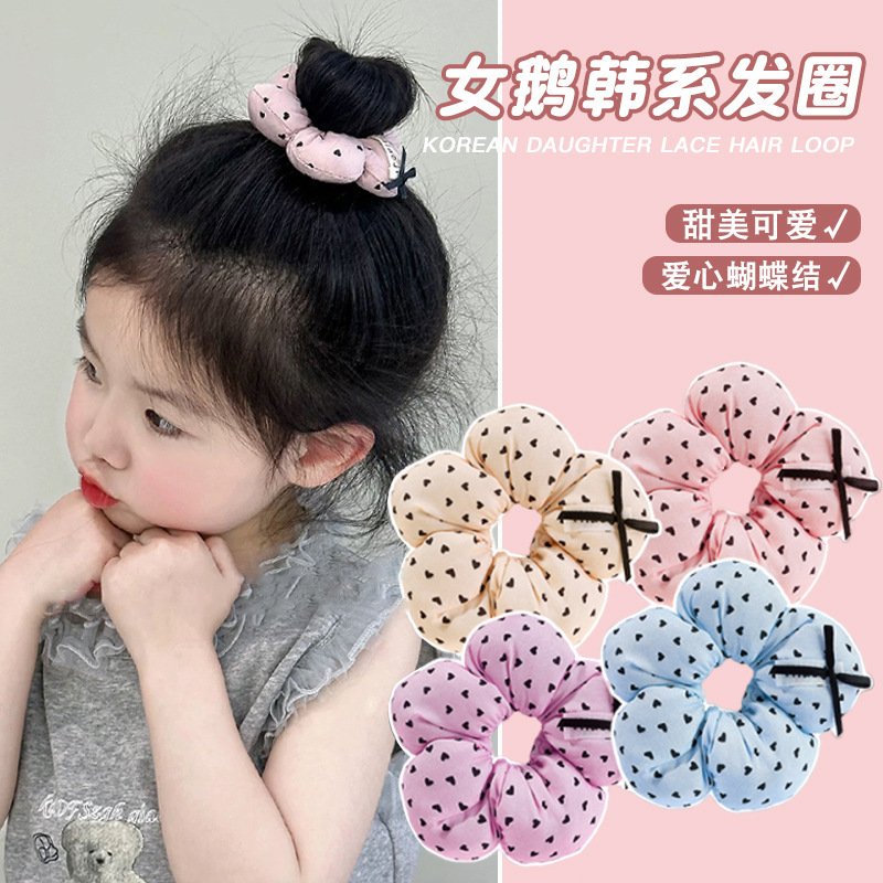 韩系儿童春夏塞棉花朵马尾头绳亲子款布艺五瓣波点花朵发圈大肠圈|undefined