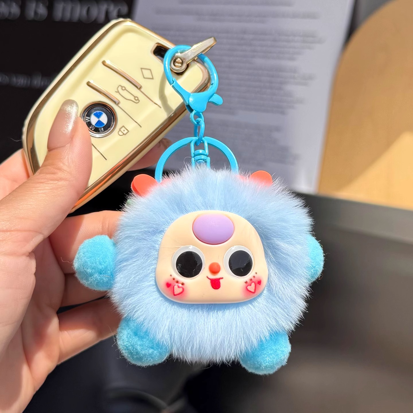 Real Rex piel de conejo dibujos animados elfo muñeca colgante de felpa llavero bola de pelo lindo colgante creativo bolso colgante cadena