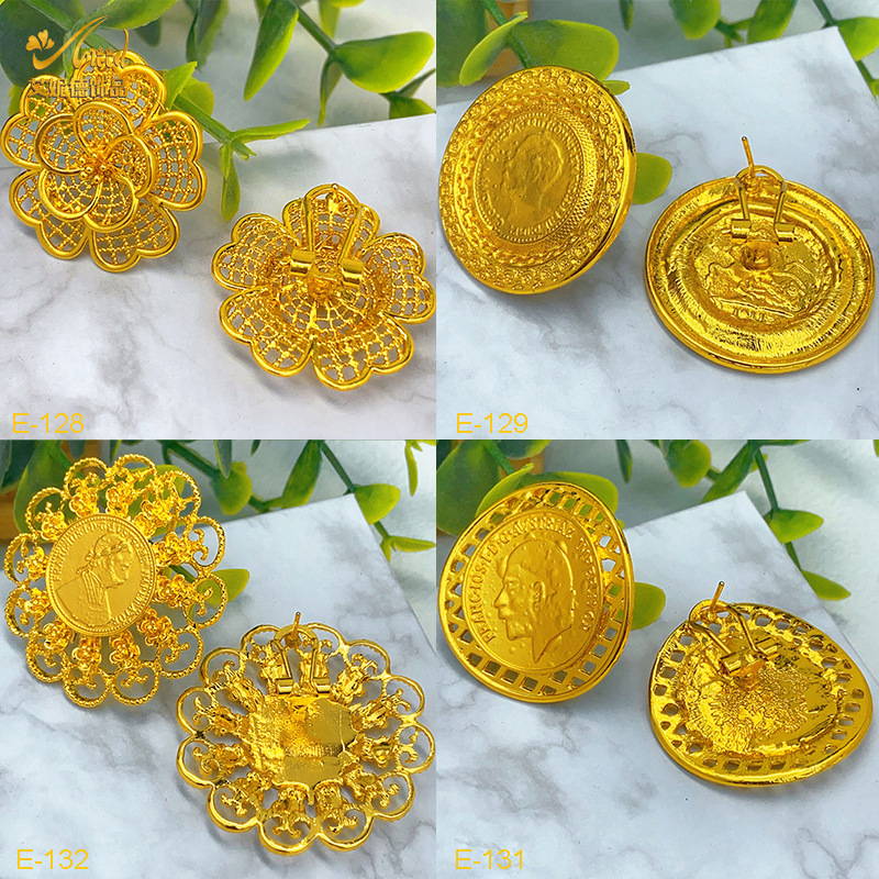 European and American round brand portrait earrings Dubai Xinjiang gold alloy earrings brass gold plated vintage bride fashion earrings