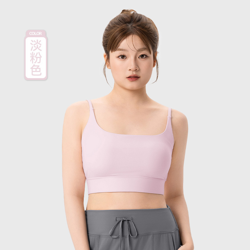 运动背心女大码裸感固定杯吊带一体式健身文胸胖mm普拉提瑜伽内衣|undefined