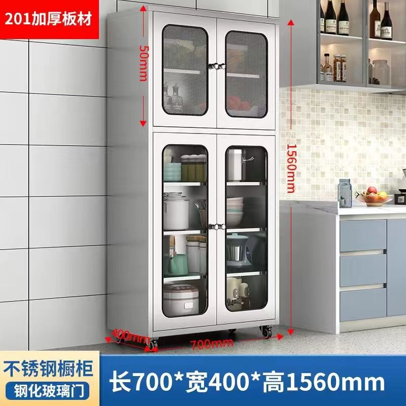 304 Stainless Steel Sideboard Kitchen Cupboard Restaurant Storage Cabinet Mesh Door Breathable Storage Cabinet Movable Storage Cabinet