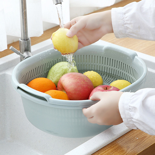 Double-layer drain basket household vegetable sink enlarged plastic kitchen vegetable basket fruit basin living room fruit plate