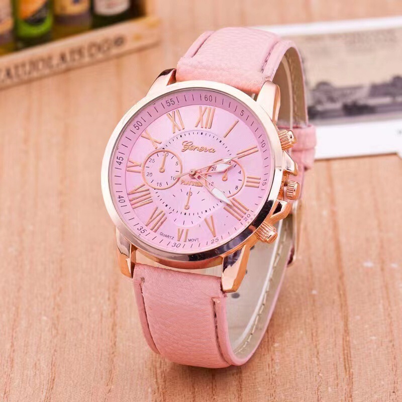 Women's Leather Strap Watch Geneva Quartz Watch Women's Watch with Scale Men's Fashion Quartz Watch Cross-Border