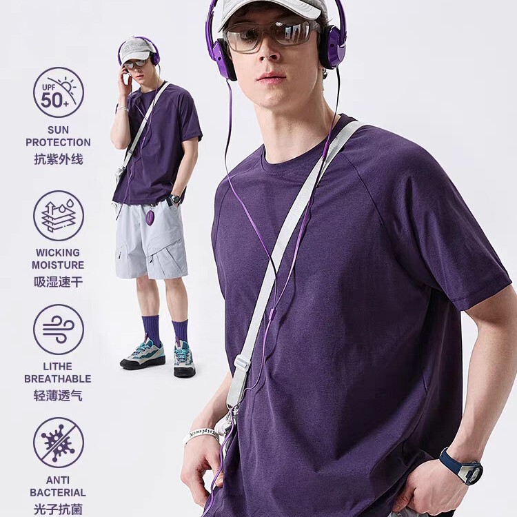 Ootd Outdoor Sun Protection Sweat-Absorbent Quick-Drying Sports T-Shirt Men's Lightweight Cool Antibacterial Fitness Hiking Loose Short-Sleeved