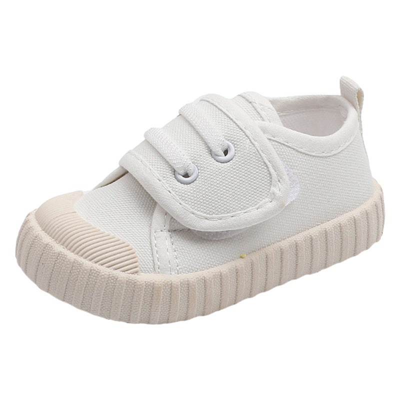 Children's Casual Shoes Canvas Soft Sole Shoes Low-Top Spring & Fall Velcro White Shoes Boys and Girls Flats Toddler Shoes