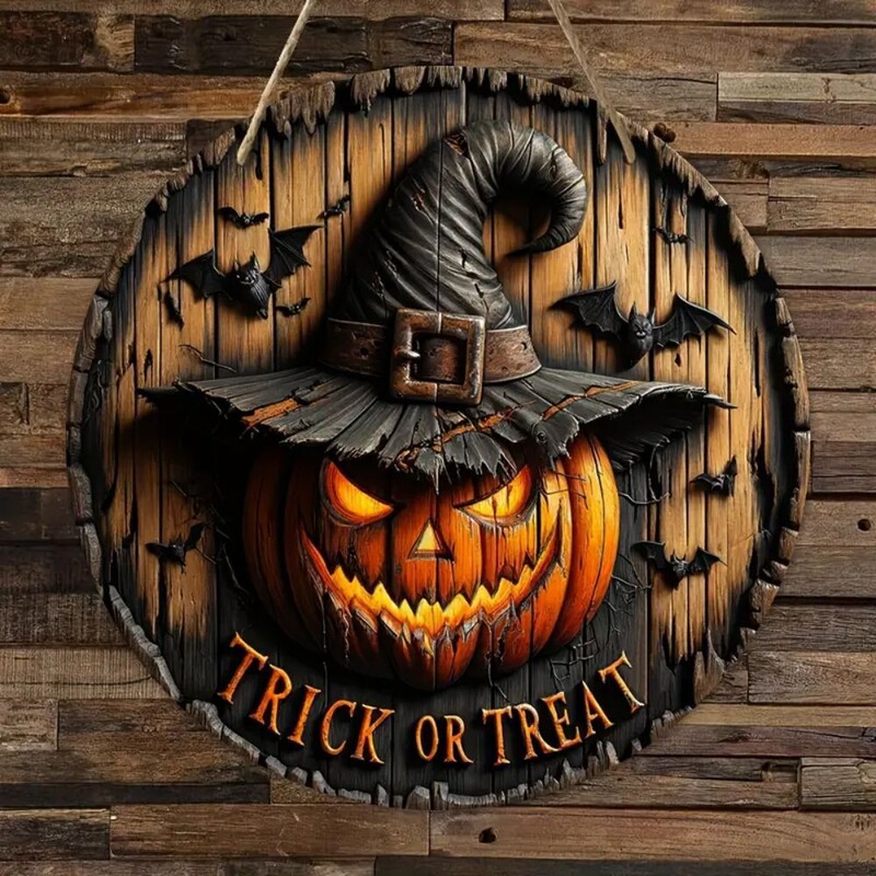 Cross-Border Hot Selling Creative Wooden Craft House Number Hanging Decoration Round Logo Witch Wooden Sign Halloween Decoration Wholesale