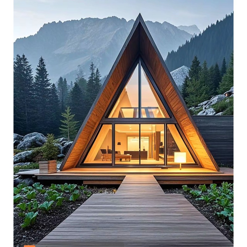 Características al aire libre de camping de lujo salvaje casa de madera triangular alojamiento residencial casa extraña pequeña casa móvil escénica casa de madera forestal