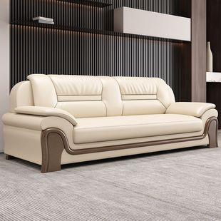 Simple Chinese-Style Business Office Sofa for Living Room, Hotel Lobby Reception, Genuine Leather Office Coffee Table, Foshan
