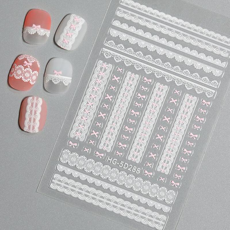 Pure Desire Lace Edge Nail Stickers 5D Embossed Sweet Cool Three-Dimensional Black and White Lace Nail Art Stickers Hg Style