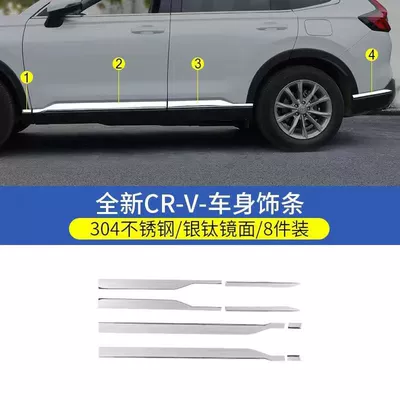 Suitable for 25 Honda CRV body trim strips, door edge strips, anti-collision polishing strips, modified 24 Hao Ying stainless steel strips (Şüşə kənarı xromları/moldingləri) - 23-25-models-crv-door-side-strips-8-pieces