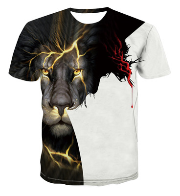 Amazon lion Digital printing Cross border man Short sleeved 3DT Shirt 3d men's wear T-shirt One piece On behalf of