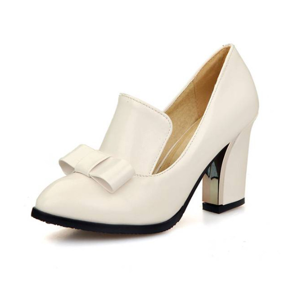 Women's Mid-heel Chunky Bowknot Pumps Elegant Leather Lace-up Shoes_voghion.com