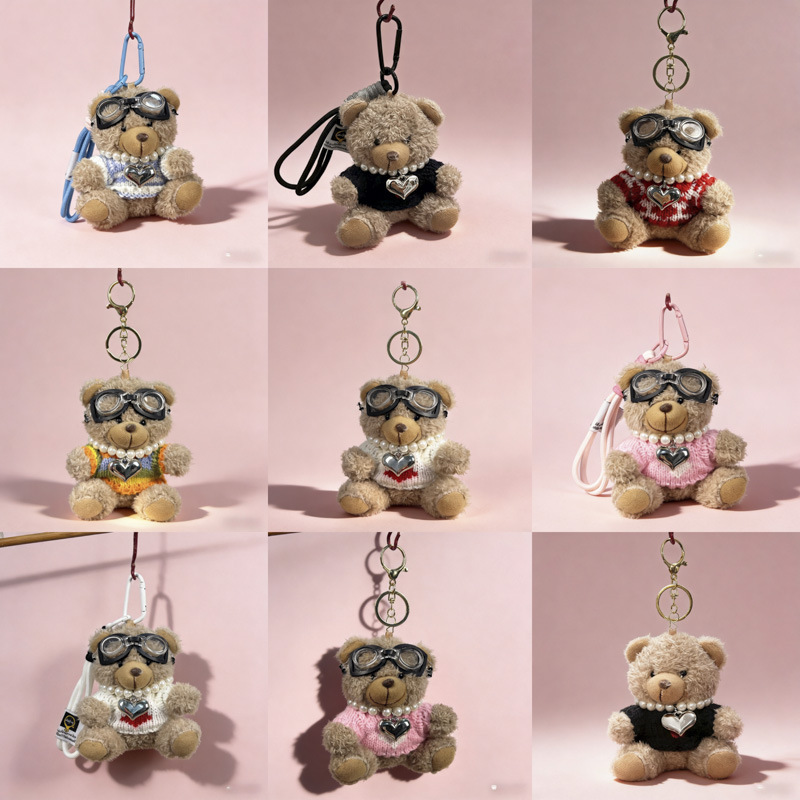 Creative Cartoon Pilot Bear Plush Toy Cute Doll Keychain Backpack Pendant Couple Ornament Wholesale