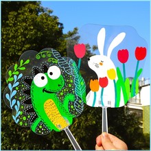 diy透明扇子手绘团扇空白pvc小圆塑料扇儿童手工材料绘画涂鸦夏季