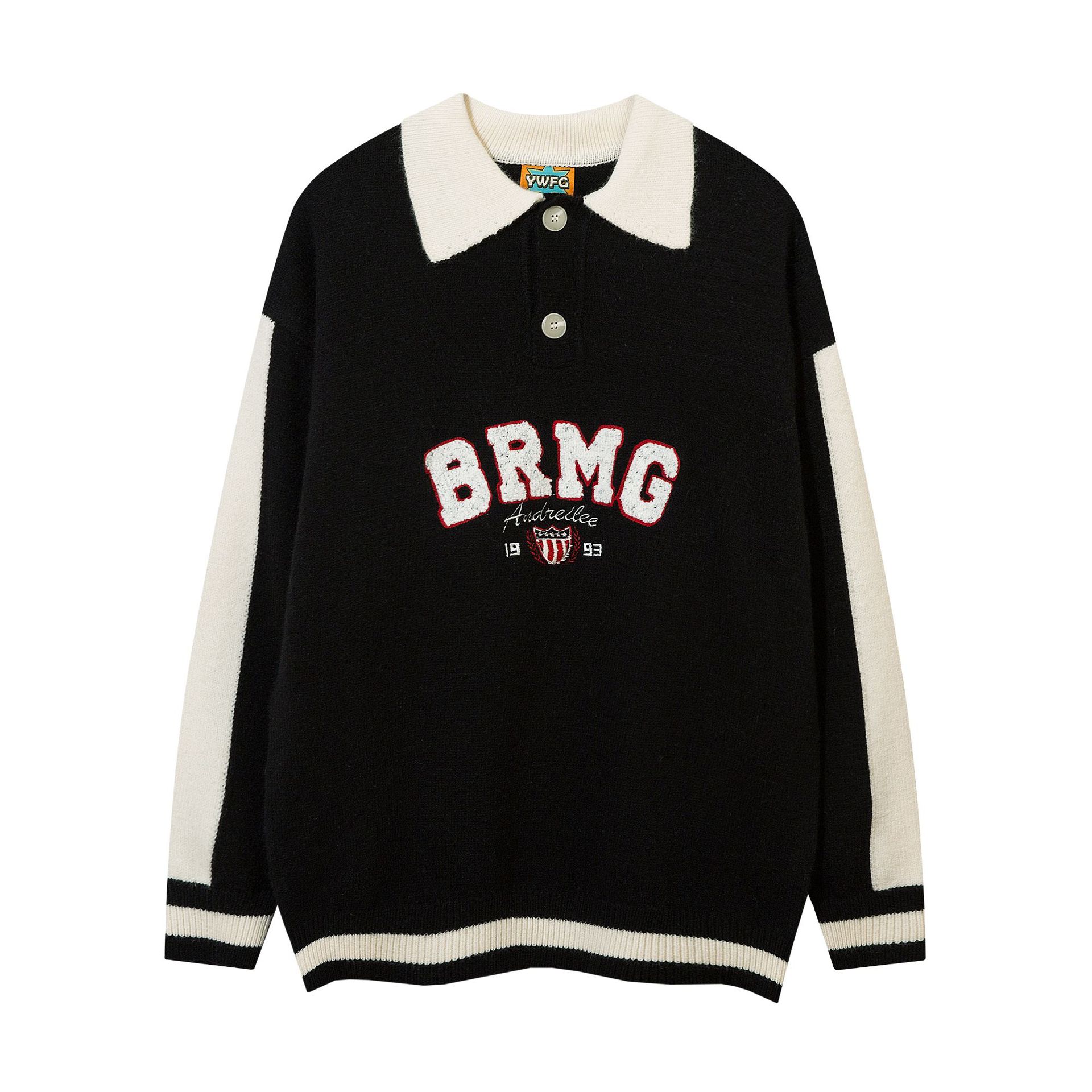 Suéter de punto POLO de estilo americano de la marca original YWFG, con diseño retro de letras jacquard, tendencia nacional para parejas en otoño e invierno.