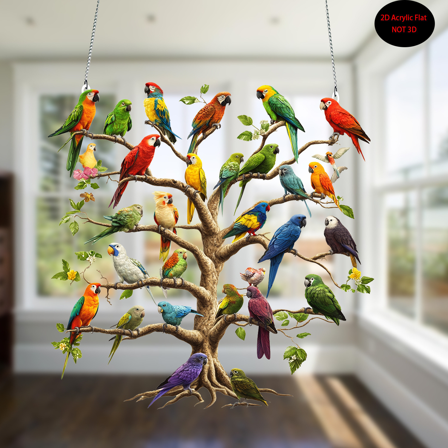 2D Plano de color Parrot Tree Acrylic Light Catcher - 8 pulgadas x 8 pulgadas Bohemia Wall Mounted, Vivid
