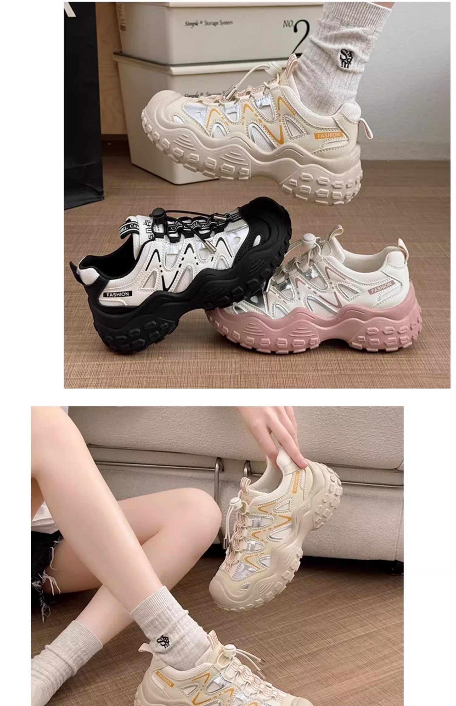 Modele noi de încălțăminte pentru femei cu tocuri cu platformă și talpă groasă care sporesc înălțimea și pantofi cu șireturi pentru mărimi mari_voghion.com