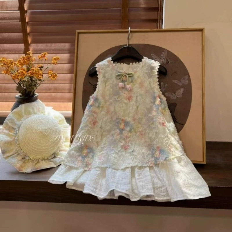 Летняя юбка для девочек 2025, новое летнее платье, детское платье для малышей, милое цветочное платье без рукавов, платье принцессы